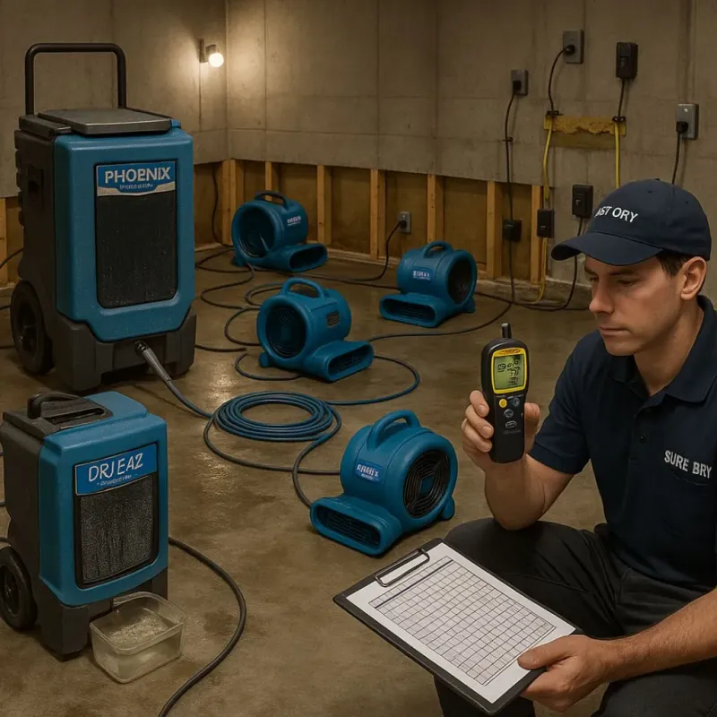 Structural Drying and Dehumidification process in Wellman, IA